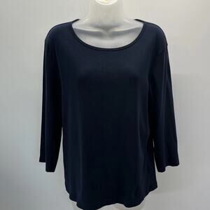Jones New York 100% Cotton Blue Boat Neck 3/4 Sleeve T-Shirt XL
